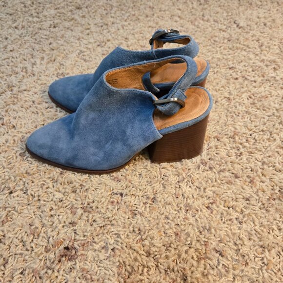 Gee WaWa Mules Womens SZ EU 37 US 6.5-7 Blue Suede Ankle Wrap Bootie Shoes Boho - Picture 4 of 9